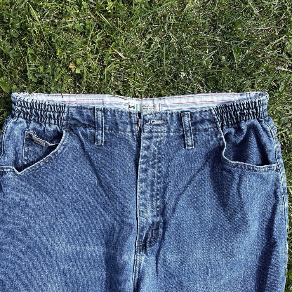LEE women denim mom jeans size 12 petite blue comfort waist straight leg Y2K